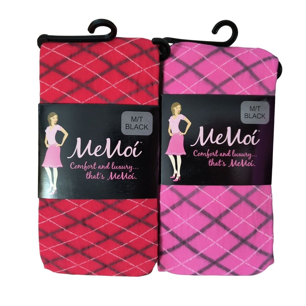MeMoi Fashion Tights Medium/Tall M/T Red Pink Argyle Diamond Set of 2 NWT